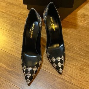 Satint Laurent Crystal Embellished Checkered Zoe 105 Pumps